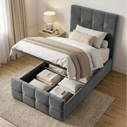 Square Ottoman Storage Bed - Velvet Ottoman Bed Frame