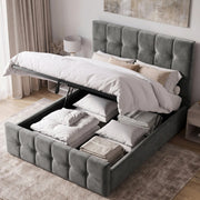 Square Ottoman Storage Bed - Velvet Ottoman Bed Frame
