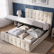 Square Ottoman Storage Bed - Velvet Ottoman Bed Frame