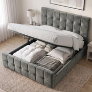 Square Ottoman Storage Bed - Velvet Ottoman Bed Frame