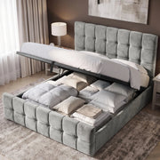Square Ottoman Storage Bed - Velvet Ottoman Bed Frame