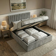 Vertical Line Ottoman Storage Bed - Velvet Ottoman Bed Frame