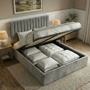 Vertical Line Ottoman Storage Bed - Velvet Ottoman Bed Frame