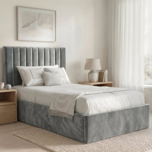 Vertical Line Ottoman Storage Bed - Velvet Ottoman Bed Frame