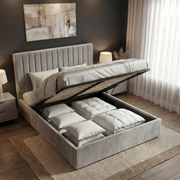 Vertical Line Ottoman Storage Bed - Velvet Ottoman Bed Frame