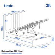 Vertical Line Ottoman Storage Bed - Velvet Ottoman Bed Frame